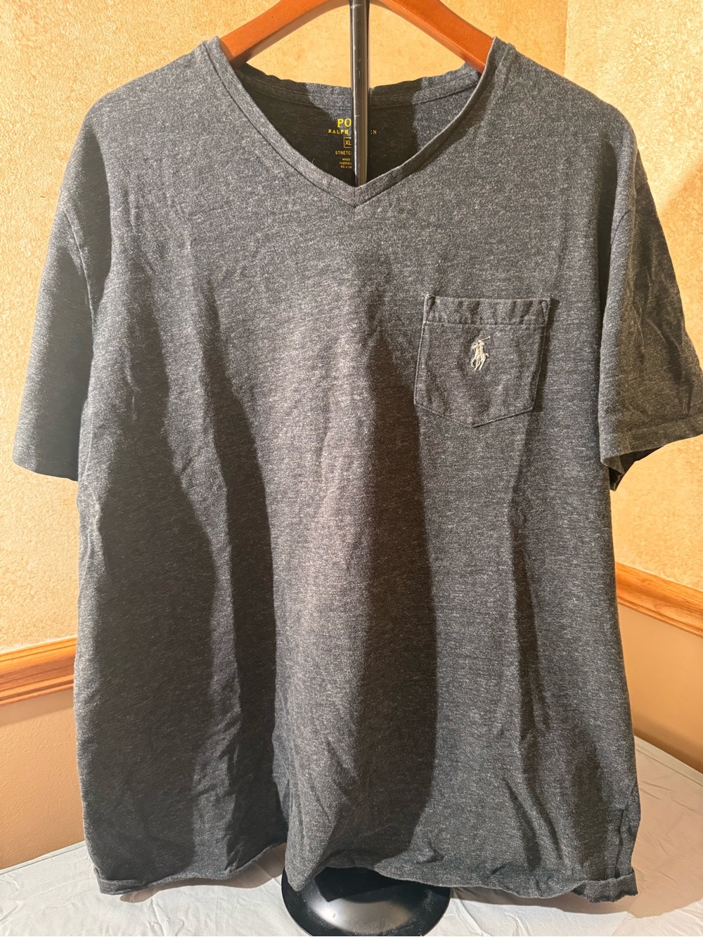 Polo by Ralph Lauren Men's Heather Charcoal V-Neck Pocket Tee Size XL